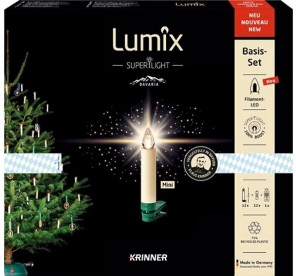 Krinner Superlight Bavaria Mini Flame 12er Set Elfenbein Kerze Christbaumkerze