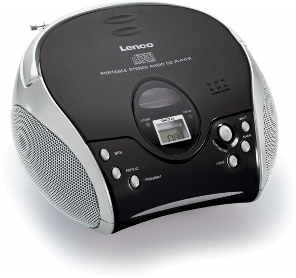 LENCO SCD-24 Stereo tragbares UKW-Radio mit CD-Player Schwarz/Silber AC/DC
