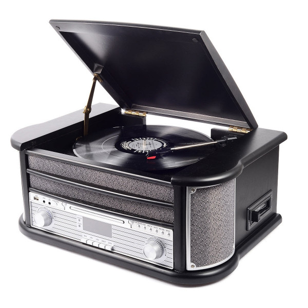 Denver Musikanlage aus Holz Retro Plattenspieler MRD-51 schwarz CD MP3 USB AUX