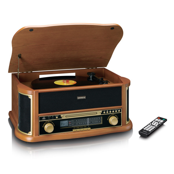 LENCO TCD-2551 Plattenspieler Holzgehäuse USB Kassette mit Holzoptik Braun