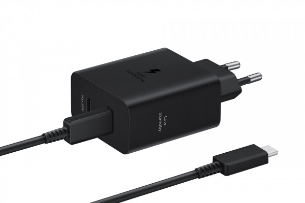 Samsung Schnellladegerät 50 W Power Duo +Kabel T5020 Schwarz 2x USB-C PD 1,8 m