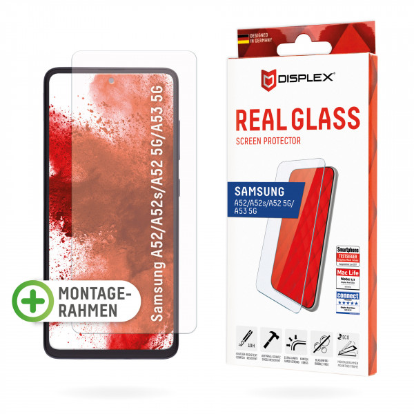 DISPLEX Panzerglas f. Samsung Galaxy A52/A52 5G/A52s 5G, Montagerahmen,resistent