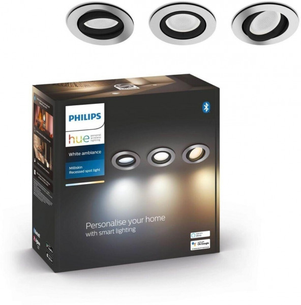 Philips Hue MILLISKIN Einbauspot 3flg. Weißes Licht Leuchte Silber 1200lm EEK E
