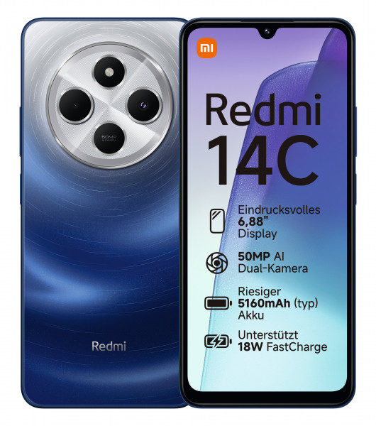 Xiaomi Redmi 14C 4G blau 6,88" 4GB RAM 128GB Dualcam 50MP USB-C Bluetooth NFC