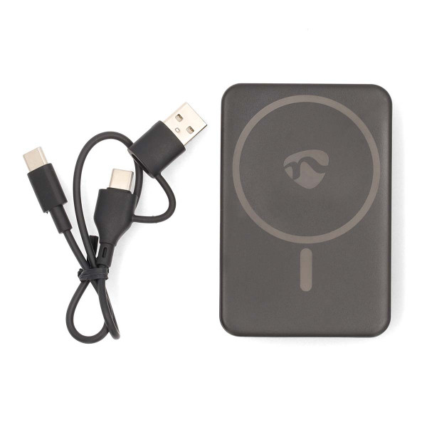 NEDIS Powerbank 5000 mAh Schwarz kabelloses Laden 20 W Schnellladen magnetisch