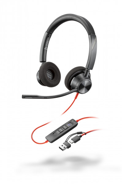 Poly Headset Blackwire C3320-M Stereo USB-C schwarz kabelgebunden On-Earb 32Ohm