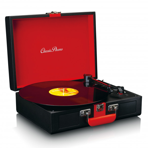 LENCO Koffer-Plattenspieler schwarz rot Retro Bluetooth eingebaute Lautsprecher