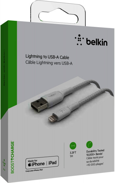 Belkin 1m Lightning fast Charge Ladekabel weiß verstärkt mit geflochtenem Nylon