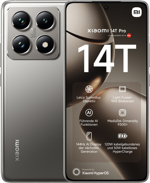 Xiaomi 14T Pro 512GB grau Smartphone Android 14 Dual-SIM USB-C 50MP 6,67 Zoll