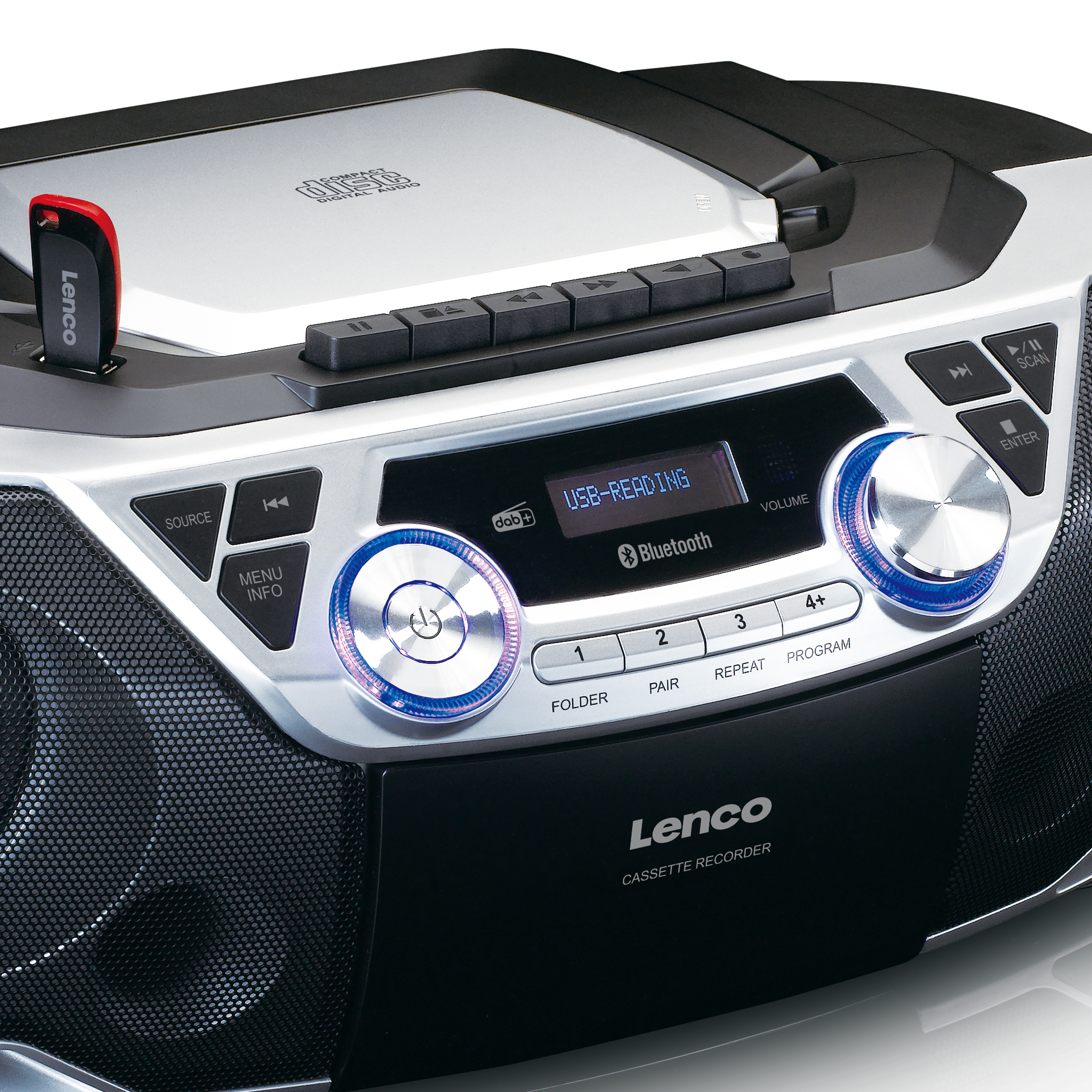 LENCO Boombox SCD-720SI Bluetooth DAB+ FM Radio MP3/CD-Player Kassette  Recording \