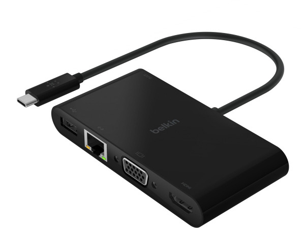 Belkin Multimedia USB-C Adapter auf Gigabit-Ethernet HDMI VGA USB-A schwarz
