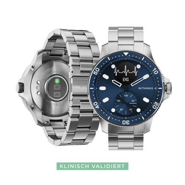 Withings Smartwatch HORIZON Taucheruhr 43mm silber blau Schlafanalyse Stoppuhr