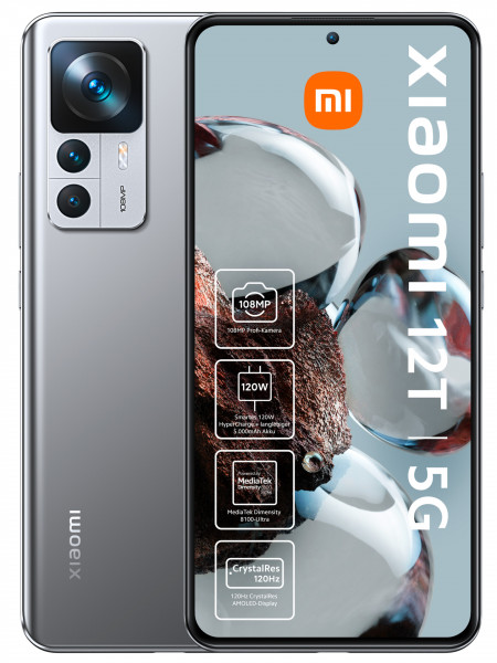 Xiaomi 12T 256GB Silber 5G Android Smartphone 6,67" AMOLED 108MP 8GB RAM