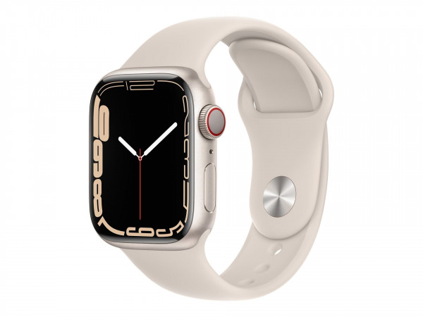 Apple WatchOS Series S7 LTE Alu 41mm weiß Sportband Silikon Smartwatch Tracker