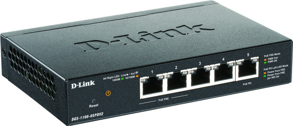 D-Link DGS-1100-05PDV2 5-Port Gigabit Netzwerk Switch PoE-Funktion geräuschlos