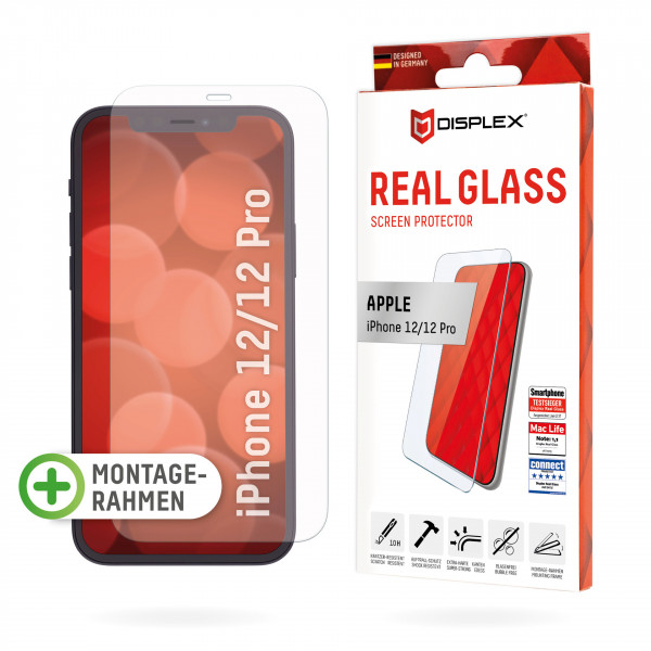 DISPLEX Panzerglas für Apple iPhone 12/12 Pro, Montagerahmen, kratzer-resistent