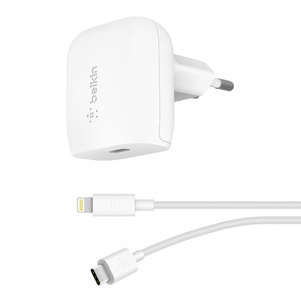 Belkin 1,2m iPhone Lightning Ladekabel & USB-C Netzstecker weiß 20W fast Charge