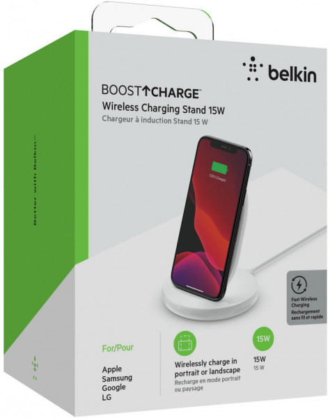 Samsung Apple Wireless Ladestation Belkin 15W Charging Stand inkl. Netzteil weiß