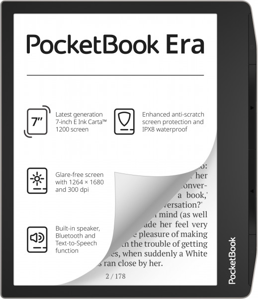 PocketBook Era E-Reader, 7'' E-Ink Touch, 16 GB, Bluetooth, wasserdicht, Silber - DE/AT/CH-Version