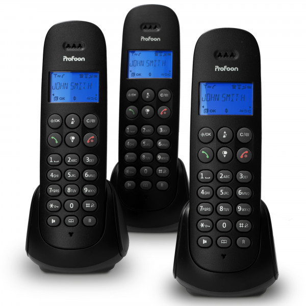 Profoon PDX-300 TRIPLE DECT-Telefon mit 3 Mobilteilen Schwarz DECT-Klangqualität