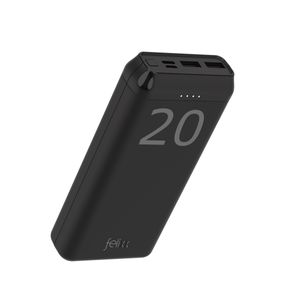 felixx Premium Powerbank Pro 20 Schwarz 20.000 mAh USB-A/USB-C/Micro Ladestand