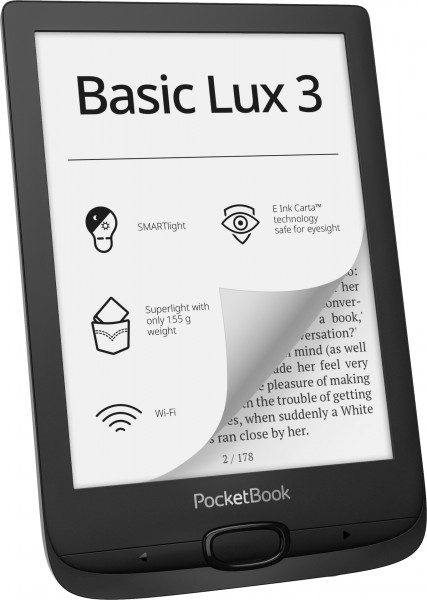 PocketBook Basic Lux 3 8GB Schwarz MicroUSB WiFi eBook-Reader 6" SMARTlight eInk
