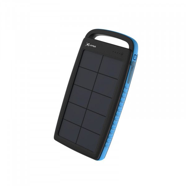 Xlayer Powerbank PLUS Solar Schwarz Blau 20000mAh 2 USB Ports LED Taschenlampe