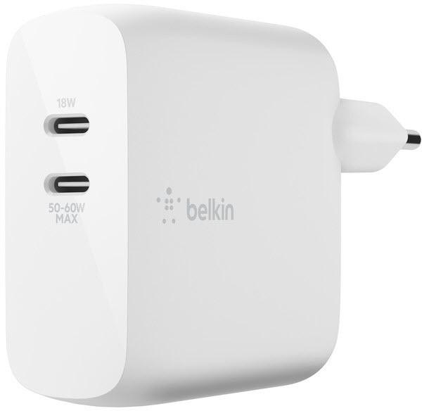 Belkin Ladegerät Doppel USB-C Netzstecker 63W GaN weiß Laptop Smartphone Tablet