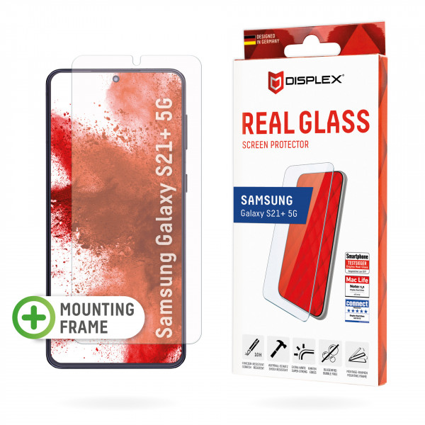DISPLEX Panzerglas für Samsung Galaxy S21+ 5G, Montagerahmen, kratzer-resistent