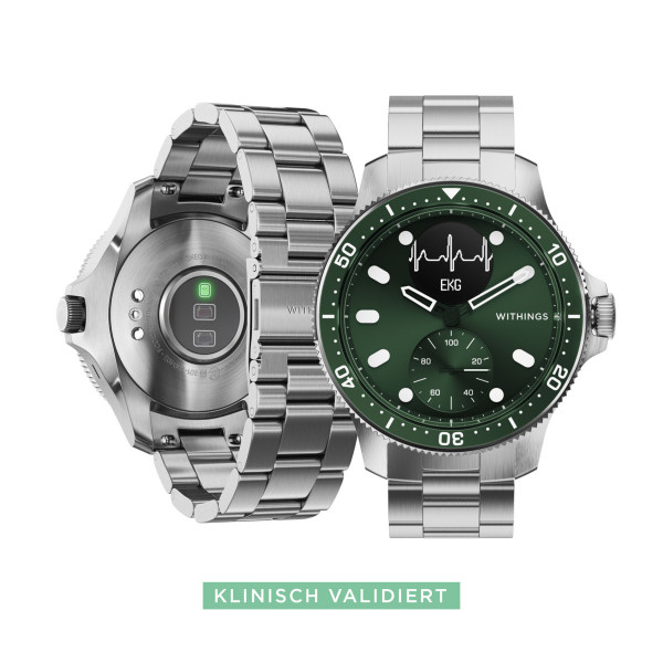 Withings Smartwatch HORIZON Taucheruhr 43mm silber grün Schlafanalyse Stoppuhr