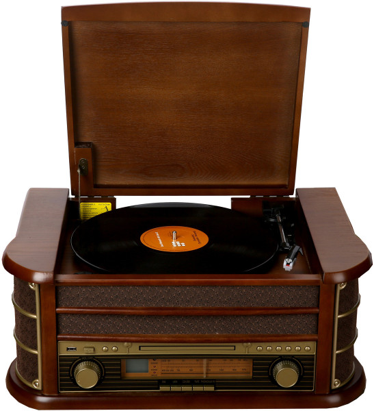 Denver Retro Musik Center Plattenspieler MCR-50 Holz Optik USB Anschluss
