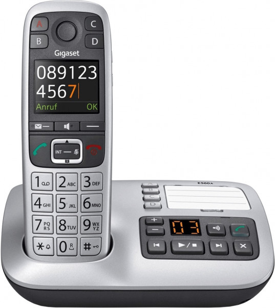 Gigaset E560A platin DECT-Telefon Anrufbeantwort. Gesprächszeit 14h Standby 320h