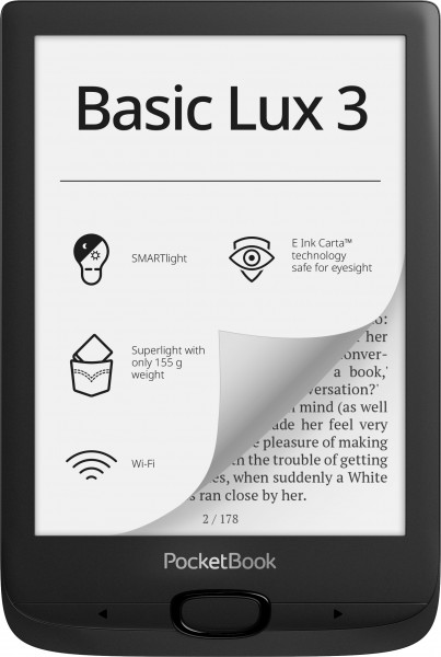 PocketBook Basic Lux 3 InkBlack eBook Reader schwarz SMARTlight WLAN E-Ink Touch