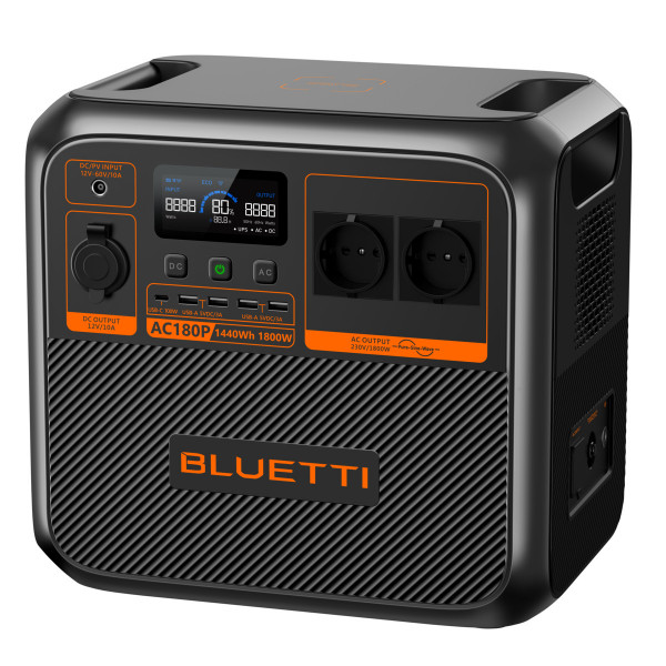 BLUETTI Powerstation AC180P Grau/Orange tragbar USB-A/-C 1440 Wh schnellladend
