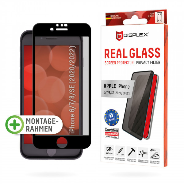 DISPLEX Privacy Glass 3D iPhone 6/7/8/SE schwarz Display-Schutz Glas dünn robust