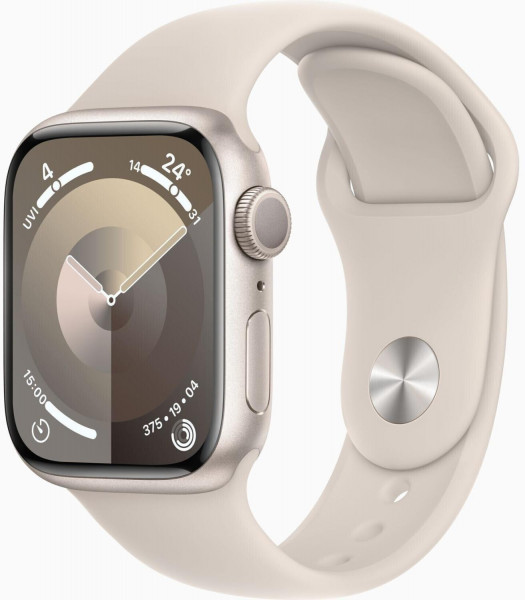 Apple Watch 9 GPS 41mm Alu beige Smartwatch 64GB OLED digital watchOS WLAN NFC