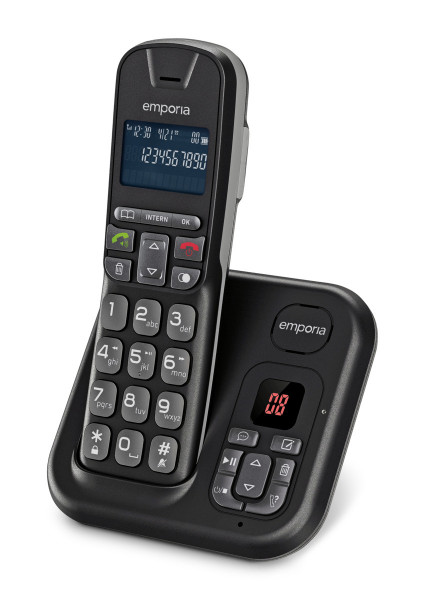 emporia TH-21AB DECT-Schnurlostelefon Anrufbeantworter schwarz Großes Display