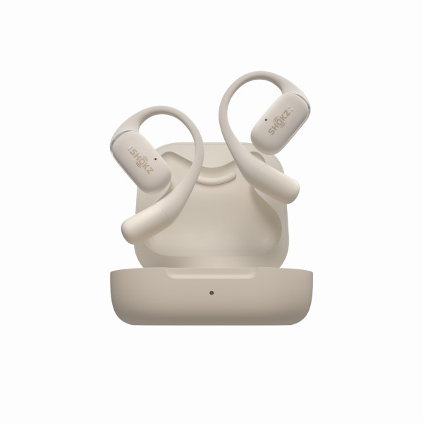 Shokz OpenFit Beige Bluetooth Sportkopfhörer Knochenschallleitung Open-Ear Mikro