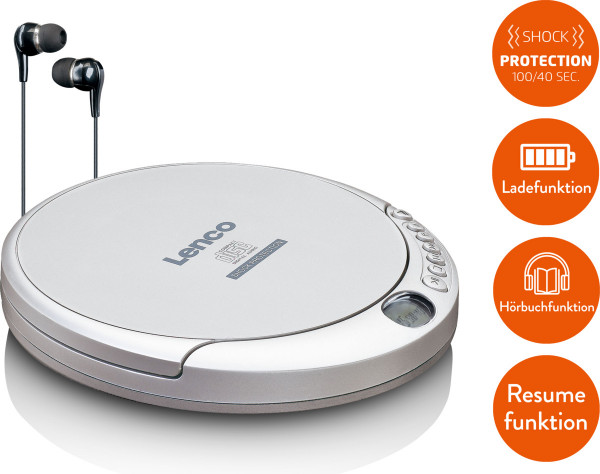 Lenco CD-201SI tragbarer CD Player silber Stereo Kopfhörer Wiederholfunktion LCD