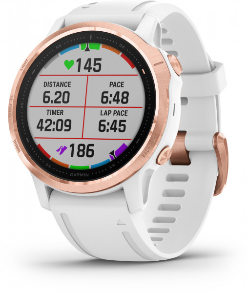 Garmin fenix 6S PRO Weiss Rosegold Silikonarmband 20mm Weiss Smartwatch Fitness