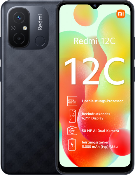 Xiaomi Redmi 12C 128GB Grau LTE Android Smartphone 6,71" 4GB RAM 50MP Micro USB