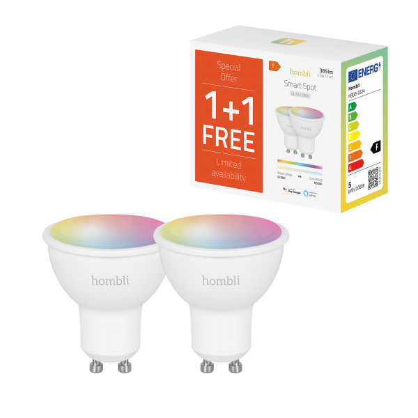 Hombli 2x smarte Glühbirne, Smart Spot 5W 385 Lumen RGB+CCT LED GU10 dimmbar