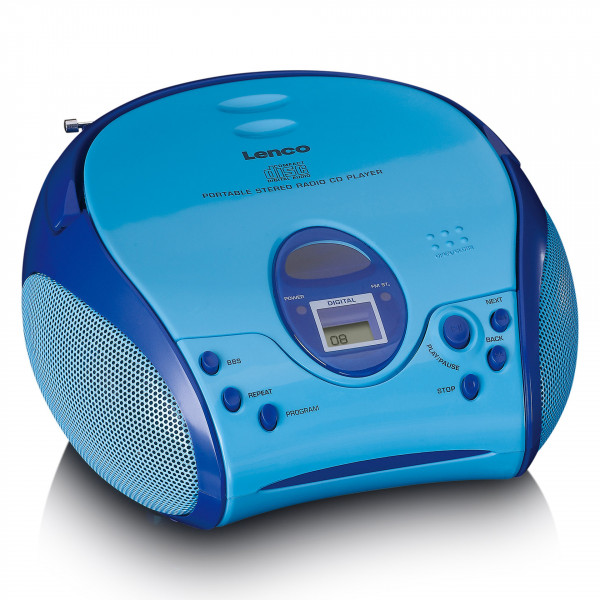 LENCO Kinder Radio Boombox blau mit CD Player FM Radio mit Stickern tragbar