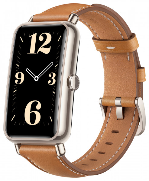 HUAWEI Watch Fit Mini Fara-B69 Braun Leder Armband Smartwatch AMOLED Display