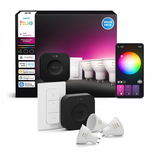 Philips Hue Starter Kit White & C. Amb. 400 - 3 GU10 sw v3 EU Weiß RGBW WLAN