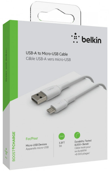 Belkin 1m Micro-USB USB-A Ladekabel PVC weiß Smartphones Tablet fast Charge