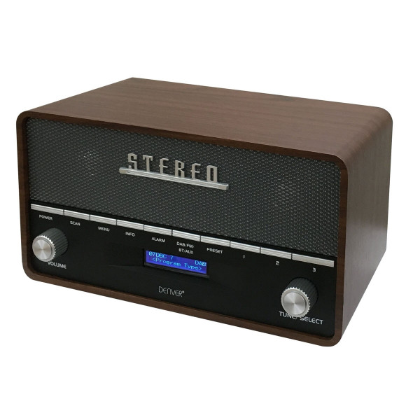 Denver DAB-36 Radio Retro braun Bluetooth FM-Radio LCD-Display Uhr 10W AUX MP3