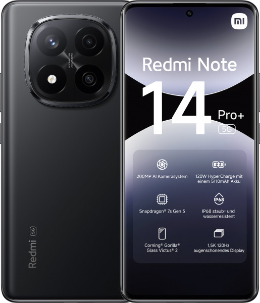 Xiaomi Redmi Note 14 Pro+ 5 Smartphone schwarz 256GB 8GB USB-C 6.67" Android 14