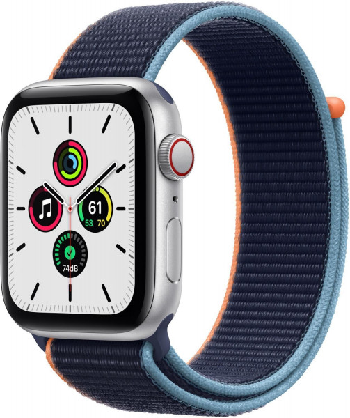 Apple Watch SE Alu 44mm Silber Sport Loop Dunkelmarine 32GB OLED GPS eSIM WLAN