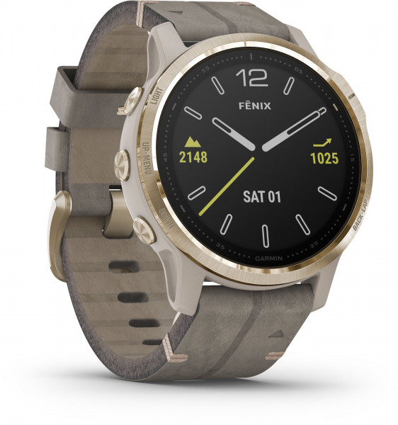 Garmin fenix 6S Saphir 42mm Beige Weißgold Velourleder GPS-Multisport Smartwatch